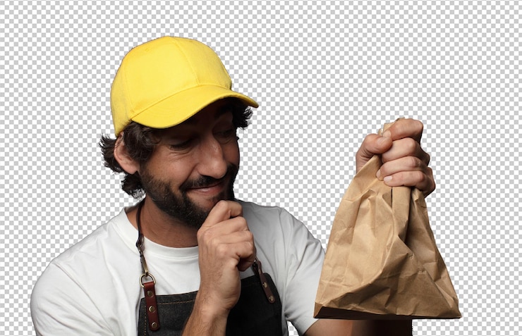 PSD gratuit jeune homme barbu adulte concept d'appel d'offres de magasin