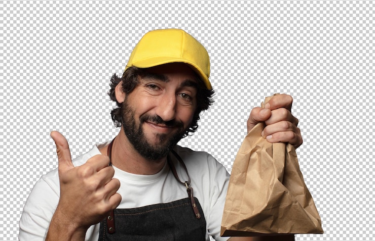 PSD gratuit jeune homme barbu adulte concept d'appel d'offres de magasin
