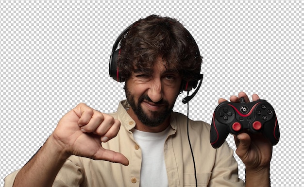 jeune homme barbu conceptuel de joueur