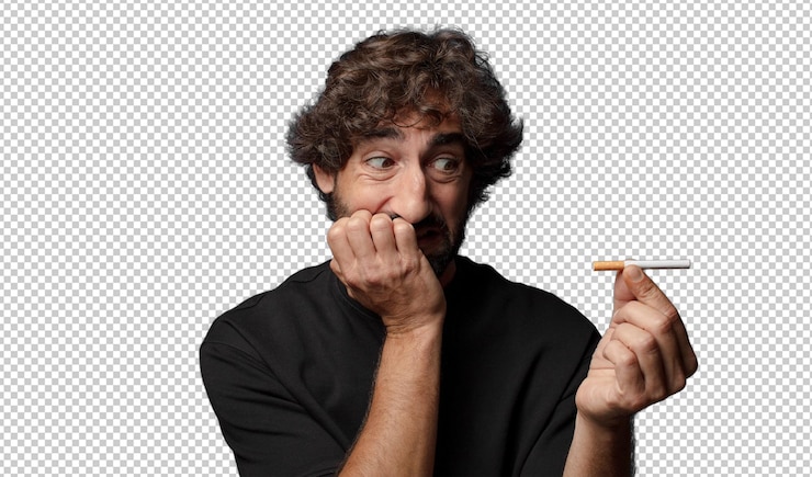 PSD gratuit un jeune homme fou barbu avec une cigarette.