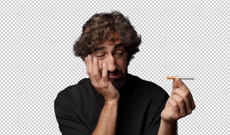 PSD gratuit un jeune homme fou barbu avec une cigarette.