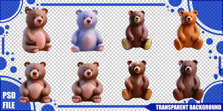 PSD gratuit une jolie collection d'ours en peluche coloré