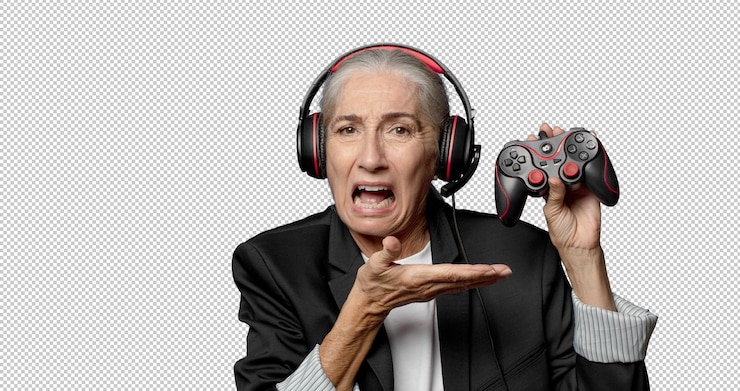 PSD gratuit une jolie femme d'âge moyen avec un casque de jeu