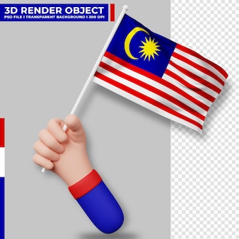 Jolie illustration de la main tenant le drapeau de la malaisie. fête de l'indépendance de la malaisie. drapeau du pays.