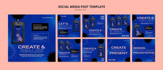 PSD gratuit kit de médias en gradient pour les posts instagram