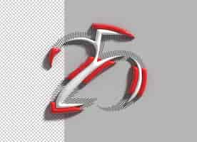 PSD gratuit lettrage d'anniversaire de 25ème ans dessin au trait 3d conception de polices psd transparente