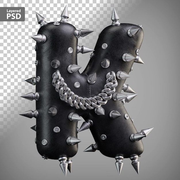 PSD gratuit lettre 3d en cuir avec pointes en métal et chaîne