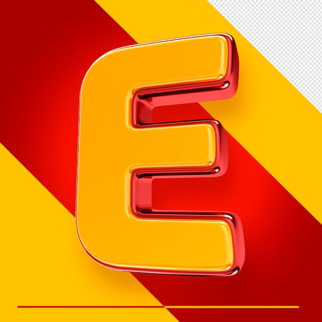 Lettre De L'alphabet 3d Psd E Isolée Avec Du Rouge Et Du Jaune Pour Les Compositions