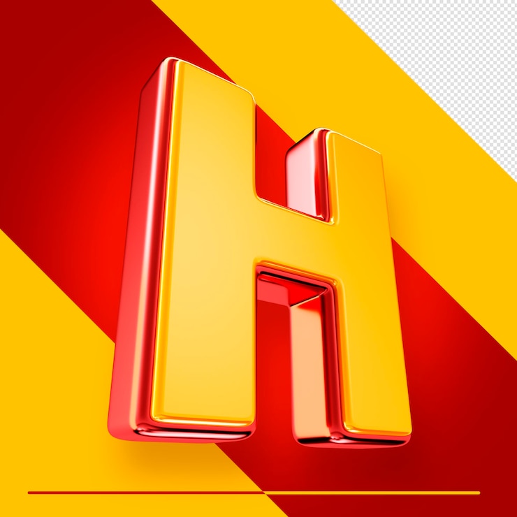 PSD gratuit lettre de l'alphabet psd 3d h isolée avec du rouge et du jaune pour les compositions