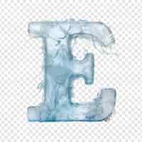 PSD gratuit lettre e avec des éléments de glace glace faite de glace 3d isolée sur un fond transparent