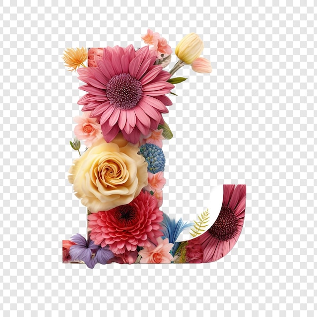 PSD gratuit l lettre avec des éléments de fleur fleur faite de fleur 3d isolée sur fond transparent