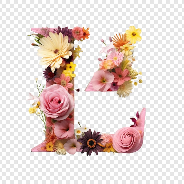 PSD gratuit l lettre avec des éléments de fleur fleur faite de fleur 3d isolée sur fond transparent