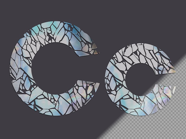 PSD gratuit lettre c en majuscule et minuscule faite d'éclats de verre