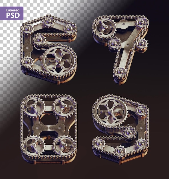 PSD gratuit lettres de style steampunk 3d faites d'engrenages de vélo et de chaîne