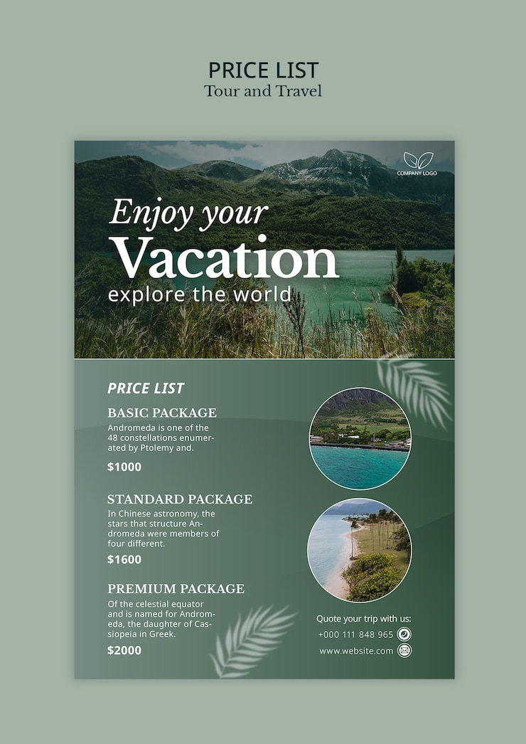PSD gratuit liste des prix des voyages et des forfaits de voyage