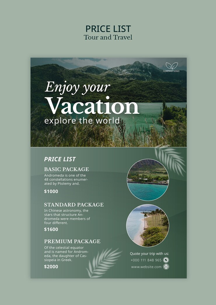 PSD gratuit liste des prix des voyages et des forfaits de voyage