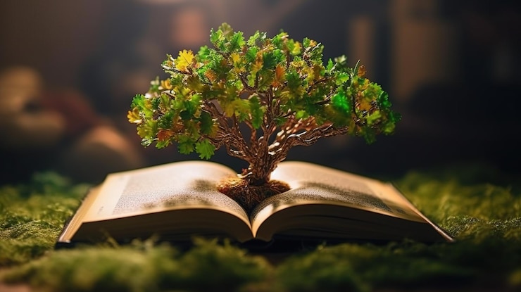 PSD gratuit un livre ouvert avec un arbre qui en sort.