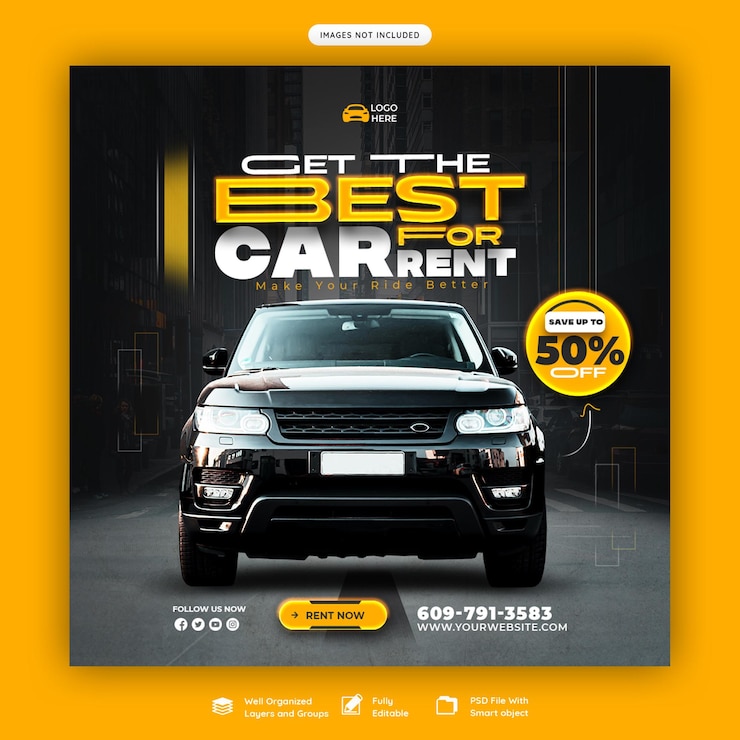 PSD gratuit location de voitures et bannière de médias sociaux automobiles ou modèle de publication instagram