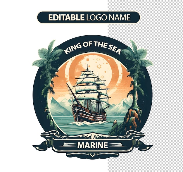 PSD gratuit logo d'aventure de navire marin