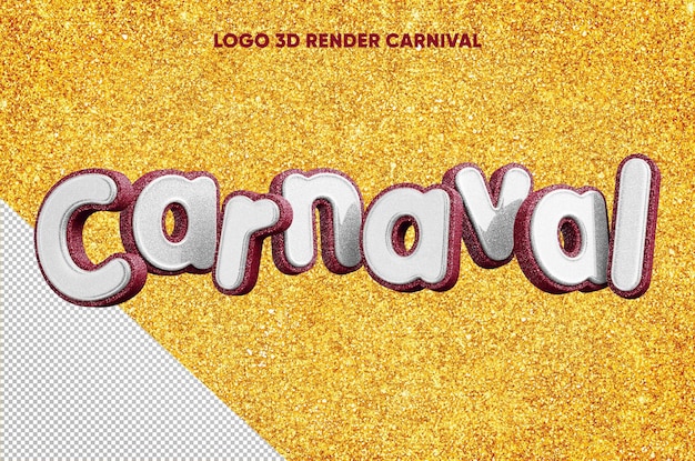 Logo de carnaval de rendu 3d avec texture réaliste de paillettes blanches avec du rouge