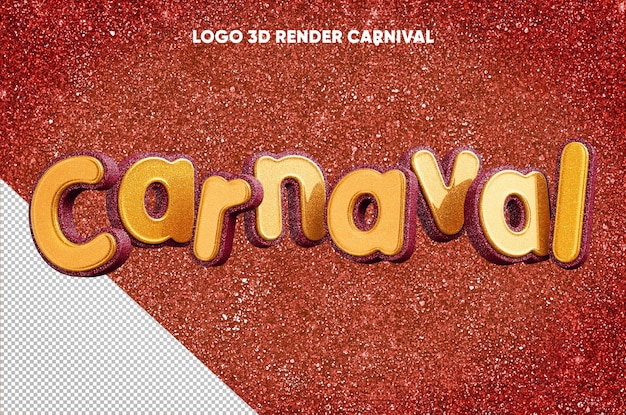 Logo de carnaval de rendu 3d avec texture réaliste de paillettes rouges avec orange