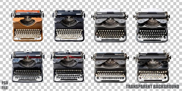 Des machines à écrire de style vintage sur un fond transparent