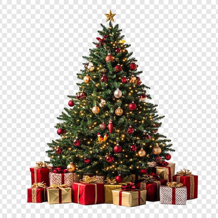 PSD gratuit un magnifique arbre de noël avec des cadeaux