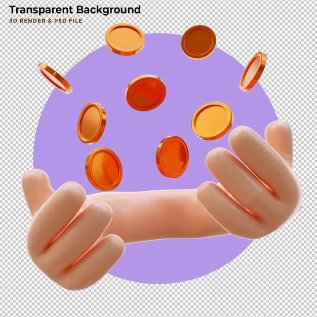 Les mains jonglent avec l'argent. Gestion secrète de l'argent et concept capitaliste. illustration 3D