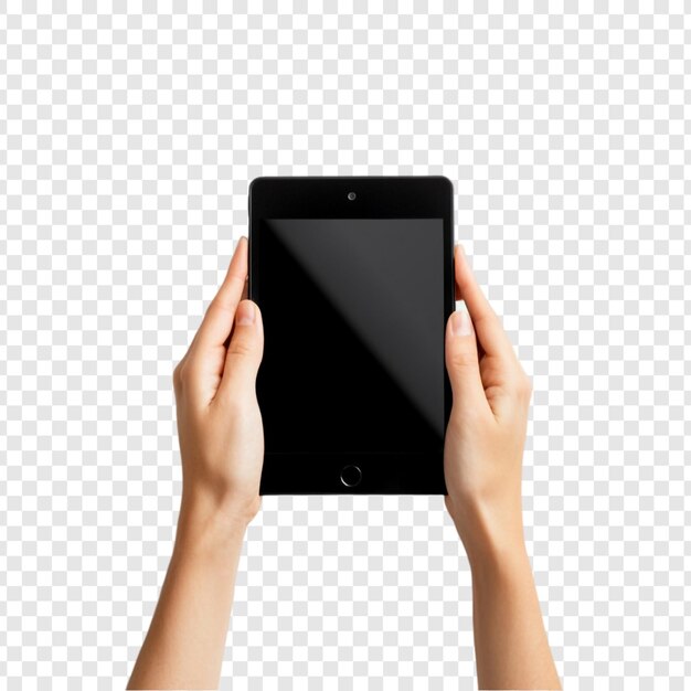 Des mains tenant une maquette de technologie de tablette noire