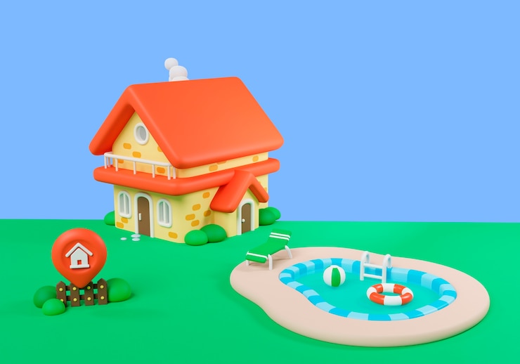 PSD gratuit maison de vente immobilière et fond de piscine