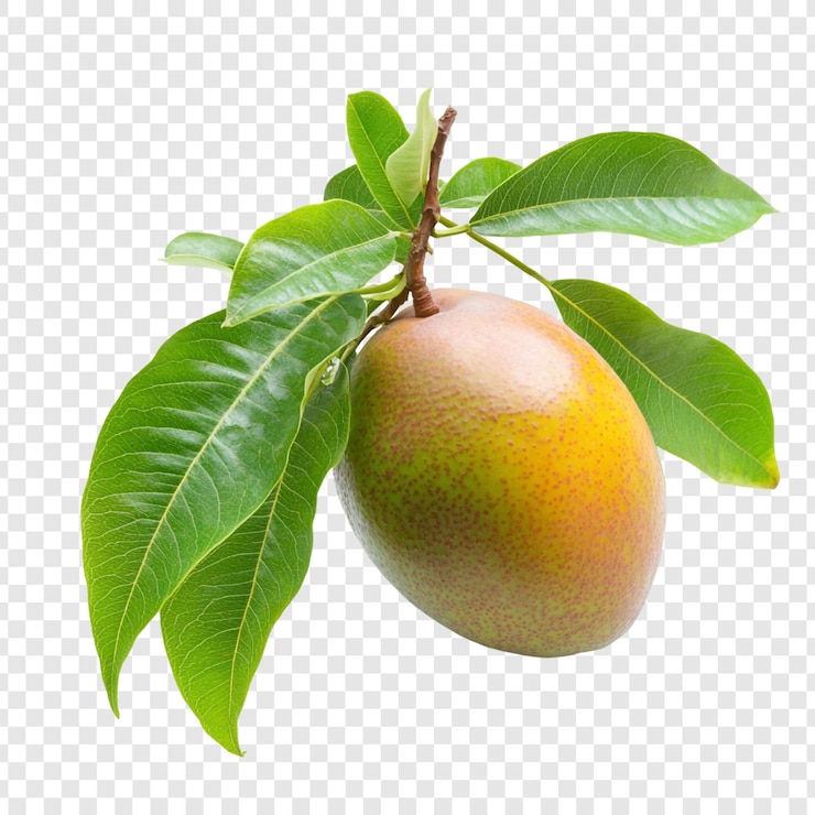 PSD gratuit une mangue mûre sur une branche aux feuilles vertes luxuriantes
