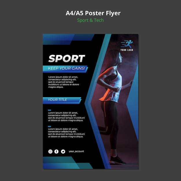 PSD gratuit maquette d'affiche de concept sport et technologie