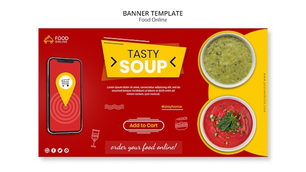 PSD gratuit maquette de bannière de concept alimentaire en ligne