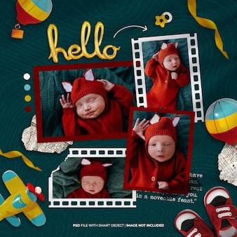 Maquette de cadre photo polaroid né bébé