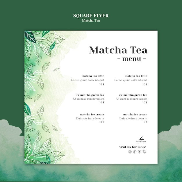 PSD gratuit maquette de concept de flyer carré de thé matcha