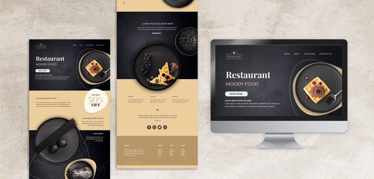 PSD gratuit maquette de concept de restaurant de nourriture moody