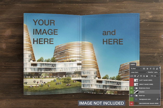 PSD gratuit maquette de couverture de brochure dépliante ouverte