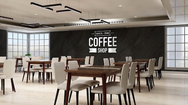 Maquette de logo de café en 3d dans un intérieur de bar de café moderne