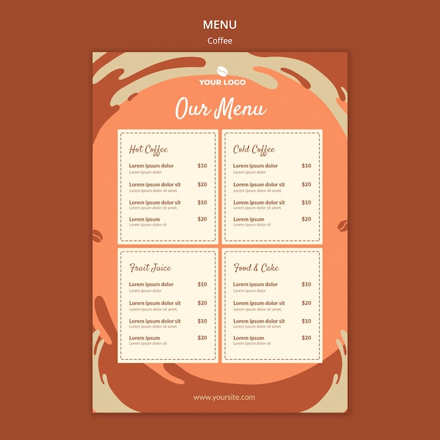 PSD gratuit maquette de menu de concept de café