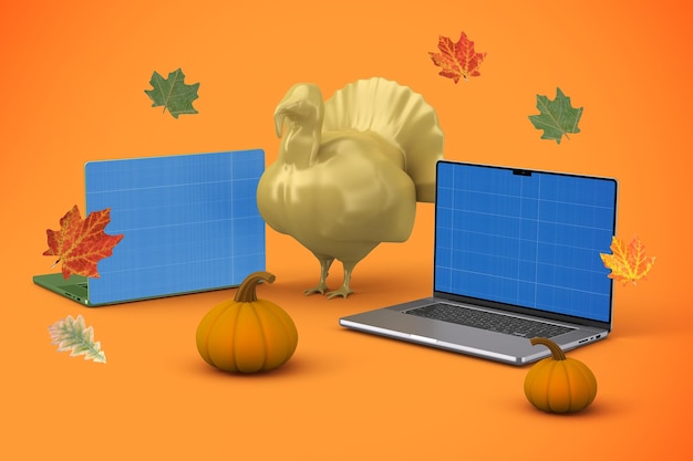 Maquette d'ordinateur portable de thanksgiving