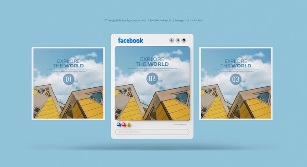 Maquette de publication Facebook en rendu 3d isolée