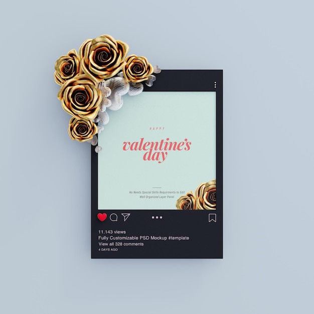 Maquette De Publication Instagram Avec Des Vibrations De La Saint-valentin Décorées De Jolies Roses Et De Coeurs D'amour