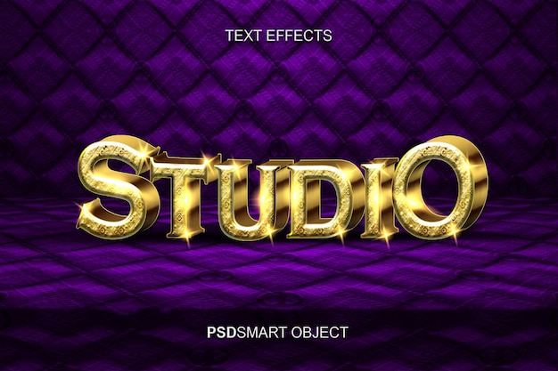 PSD gratuit maquette de style de texte 3d or studio mural de luxe