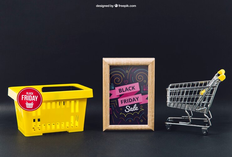 PSD gratuit maquette de vendredi noir avec panier et cadre