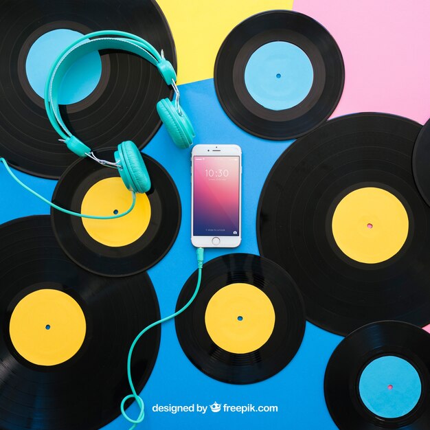 Maquillage en vinyle avec casque et smartphone