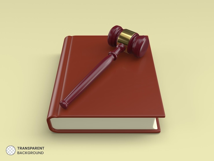 PSD gratuit marteau 3d placé sur l'icône de livres isolé