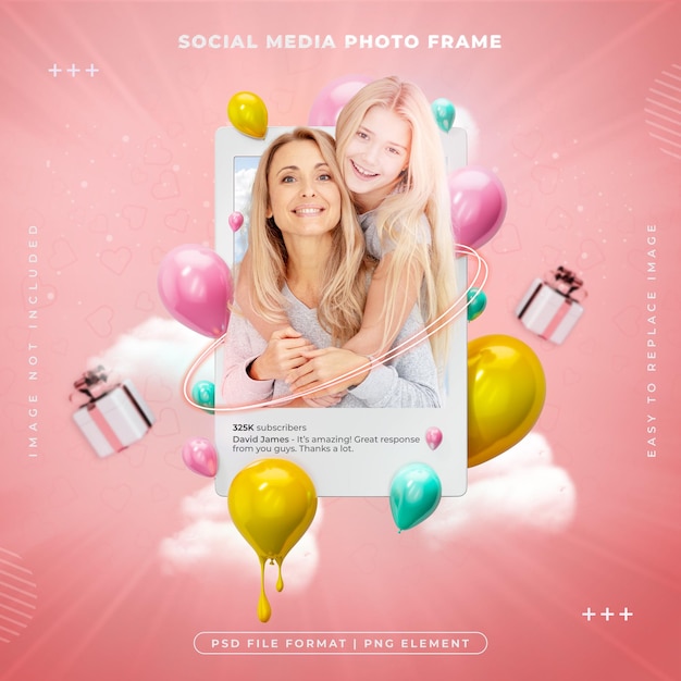 PSD gratuit les médias sociaux de la fête des mères frame photo 3d illustration de rendu