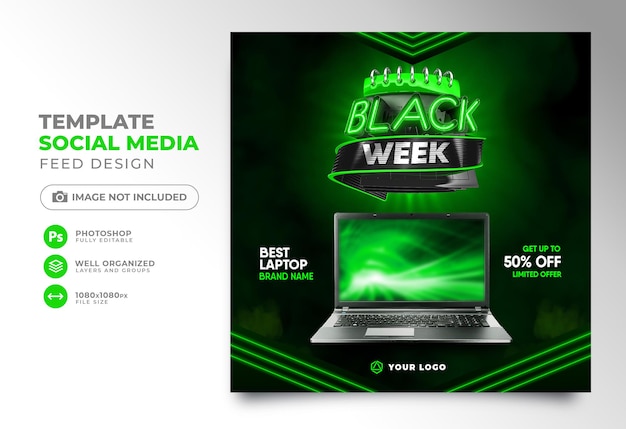 Les médias sociaux publient la conception de modèle de rendu 3d du vendredi noir pour la semaine noire de la campagne marketing