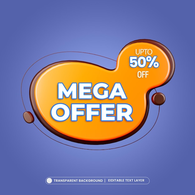 PSD gratuit mega offre 50 hors bannière de promotion 3d avec texte modifiable