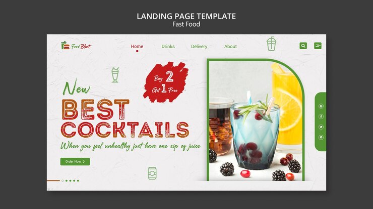 PSD gratuit meilleur modèle de page de destination de cocktails